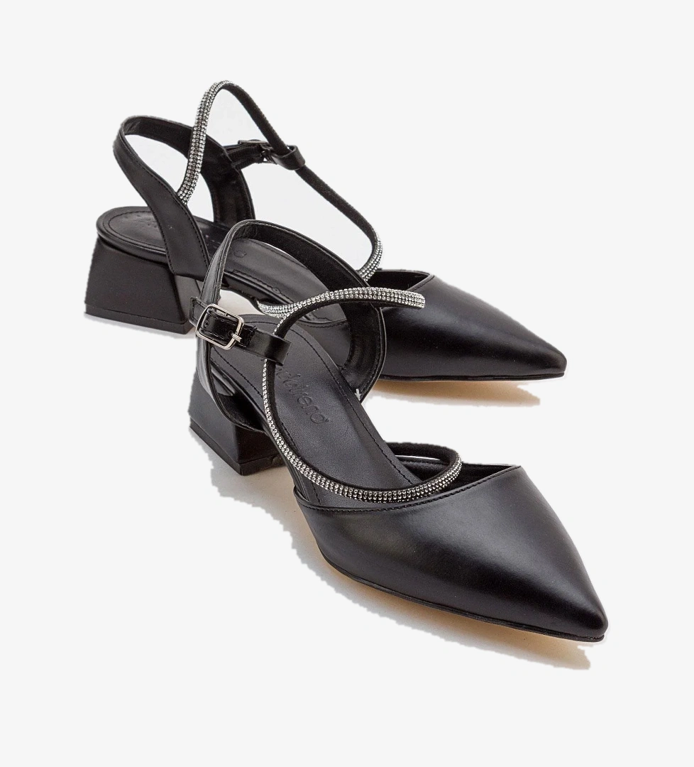 Taşlı Kadın Topuklu Sandalet SİYAH CİLT