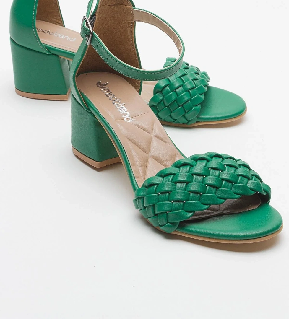 Kadın Tek Bantlı Topuklu Sandalet ÇİMEN YEŞİLİ CİLT