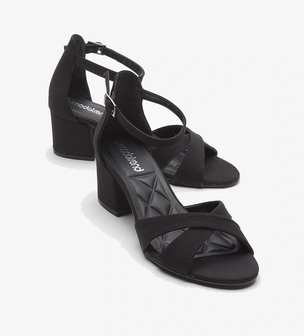 Çapraz Bantlı Kadın Topuklu Sandalet SİYAH ZRA