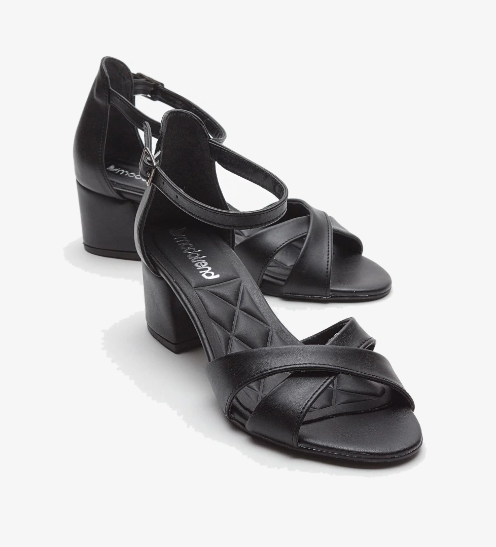Çapraz Bantlı Kadın Topuklu Sandalet SİYAH CİLT
