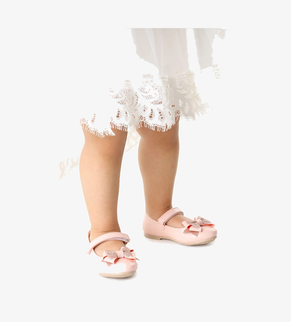 Cırtlı Kum Sim Fiyonklu Kız Çocuk Babet Ayakkabı Ege 202 Cilt Pudra