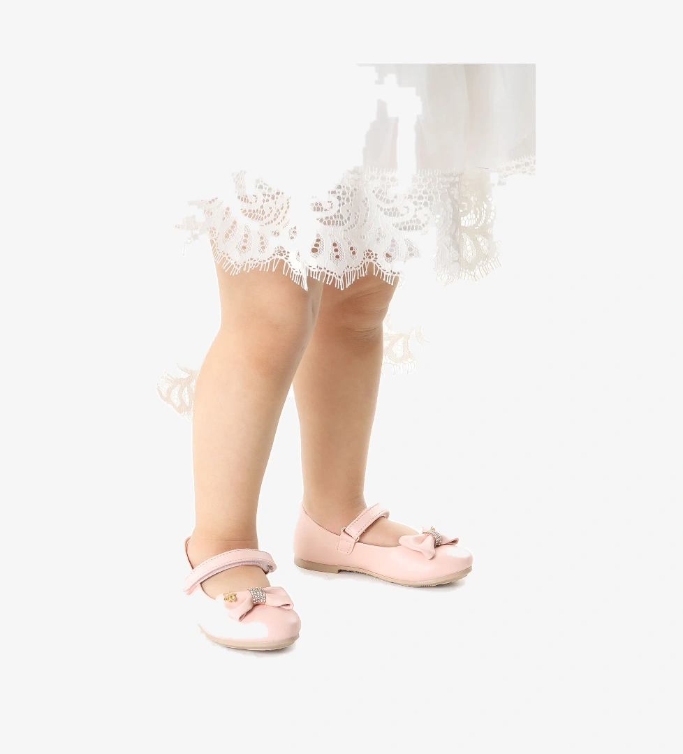 Cırtlı Fiyonklu Kız Çocuk Babet Ayakkabı Ege 201 Cilt Pudra