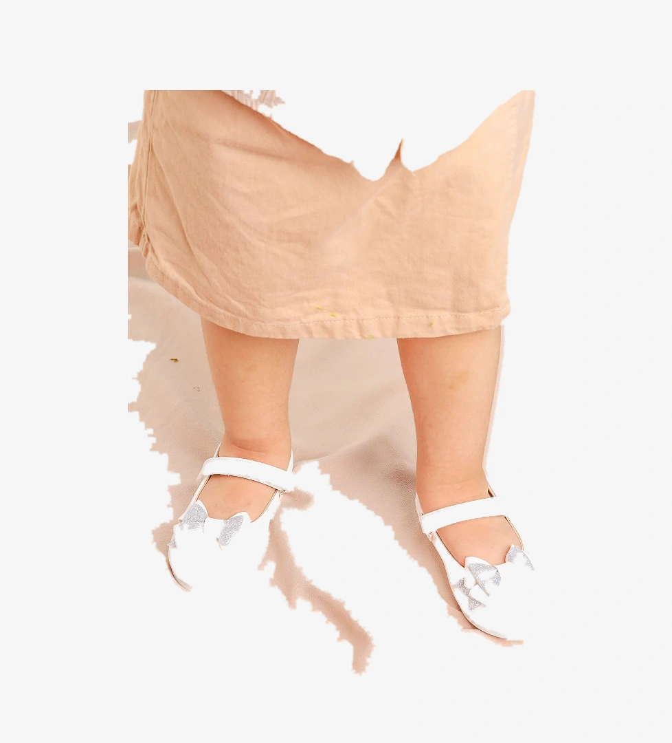 Cırtlı Kum Sim Fiyonklu Kız Çocuk Babet Ayakkabı Ege 202 Cilt Beyaz