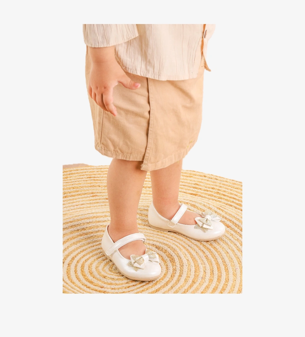 Cırtlı Kum Sim Fiyonklu Kız Çocuk Babet Ayakkabı Ege 202 Cilt Sedef