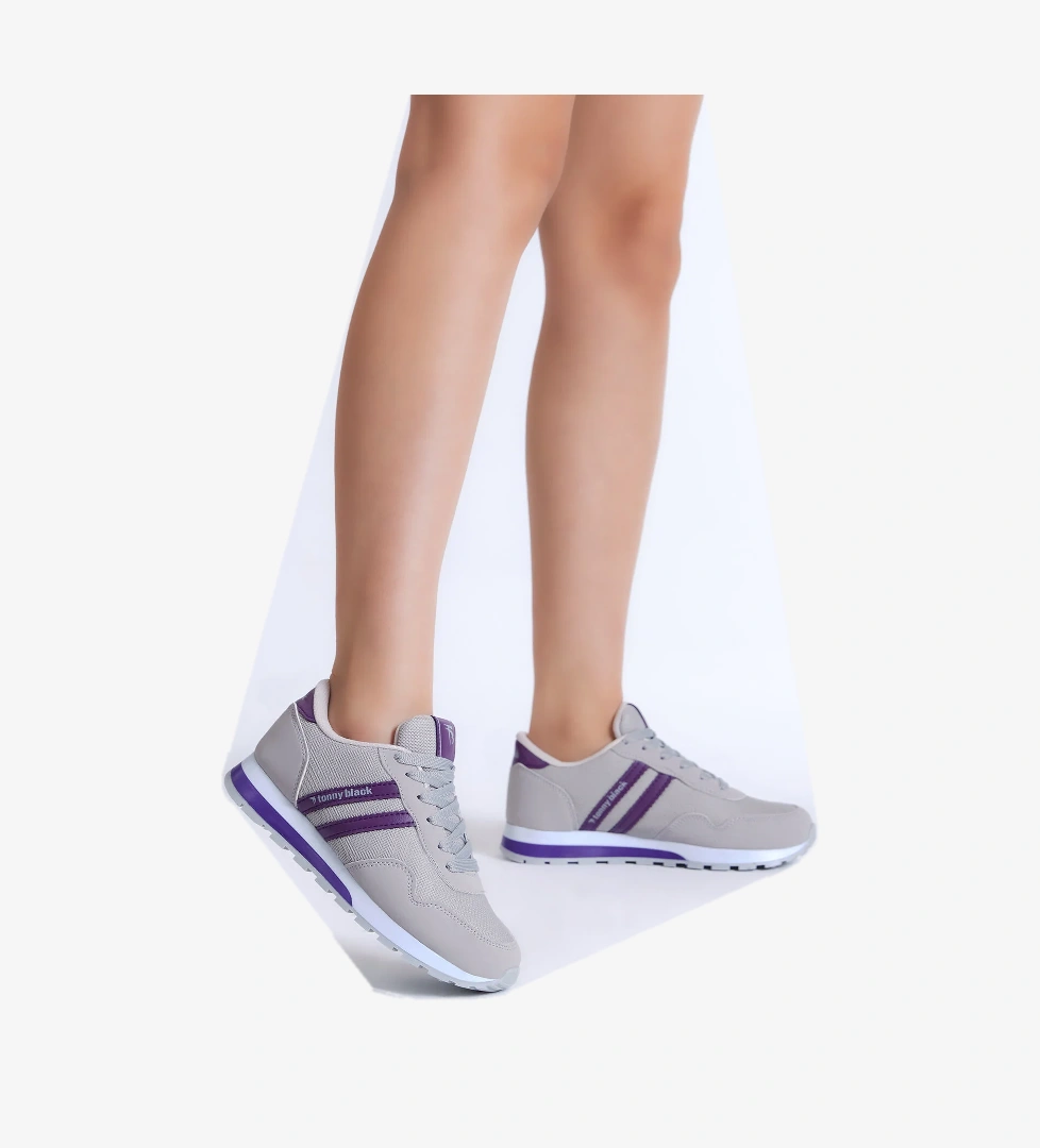 Unisex Buz Mor Nefes Alabilen Kumaş Şeritli Bağcıklı Spor Ayakkabı - Görsel 1