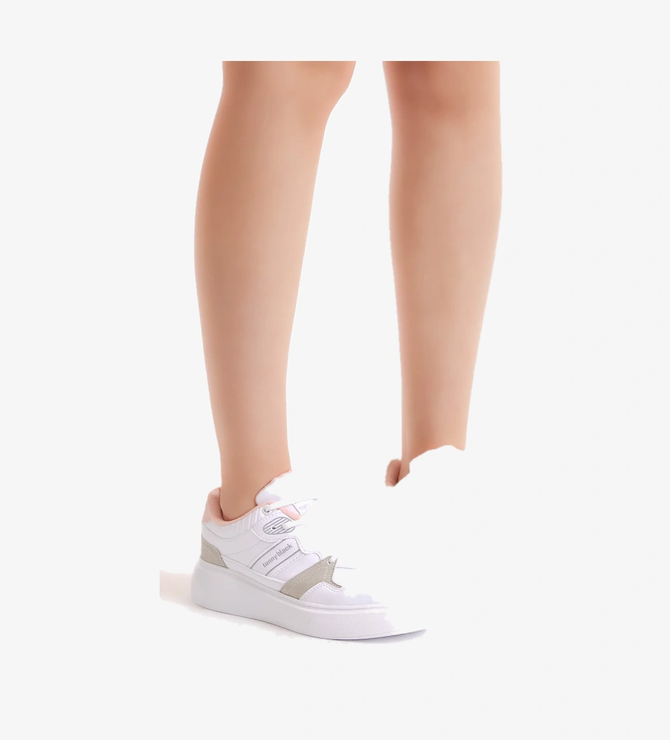 Kadın Beyaz Gri Yüksek Poli Taban Yanı Şeritli Bağcıklı Spor Ayakkabı