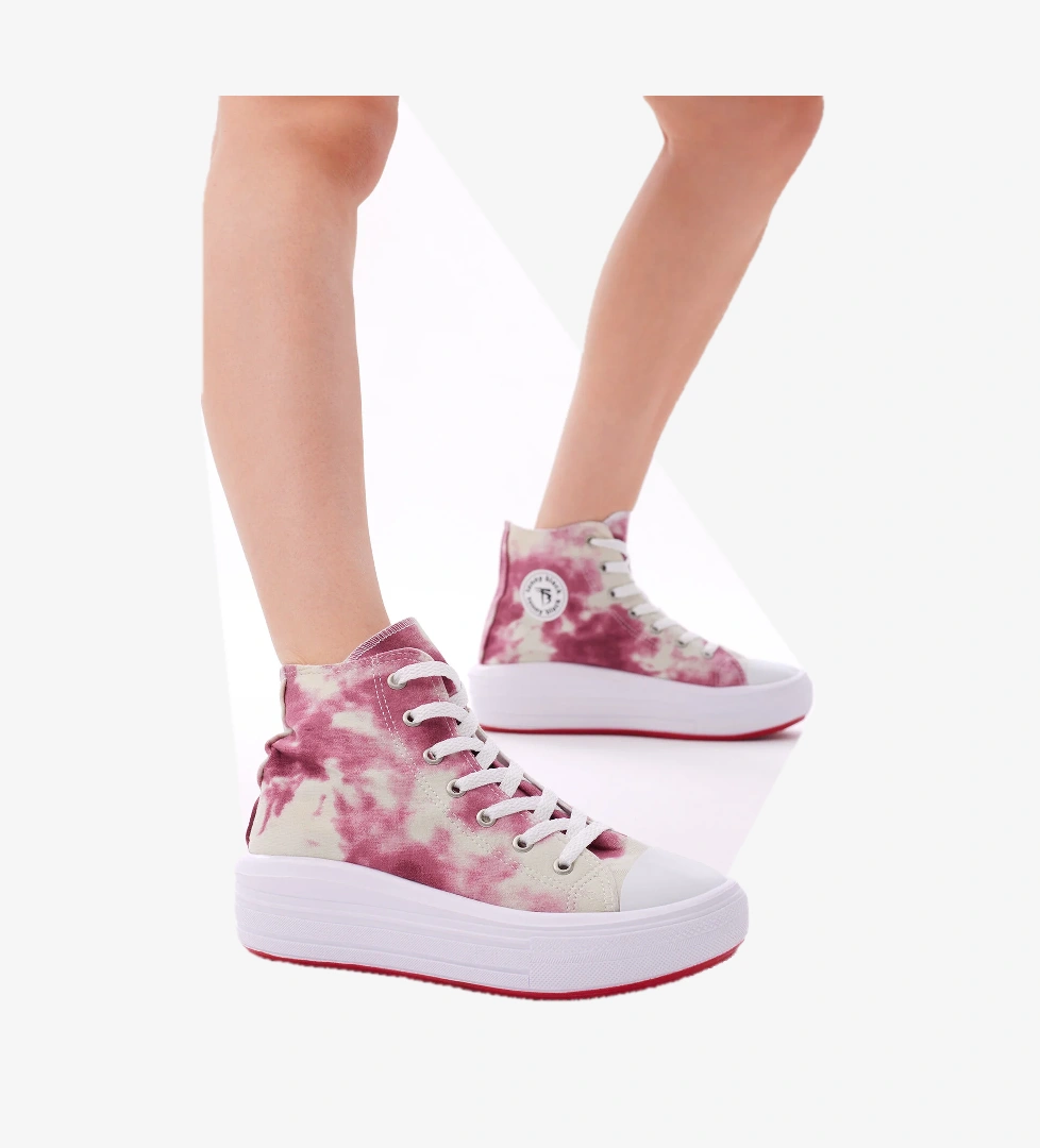 Kadın Fuşya Krem Rahat Kalıp Kalın Tabanlı Uzun Spor Ayakkabı