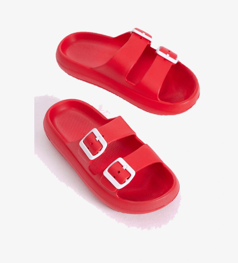 Kadın Kırmızı Rahat Kalıp Tokalı Yüksek Taban Eva Terlik - Görsel 1