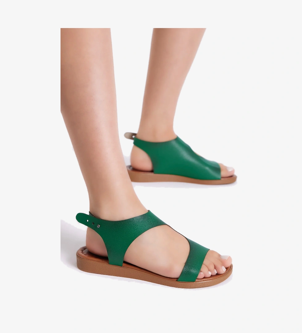 Kadın Çimen Yeşili Rahat Kalıp Tek Bantlı Sandalet