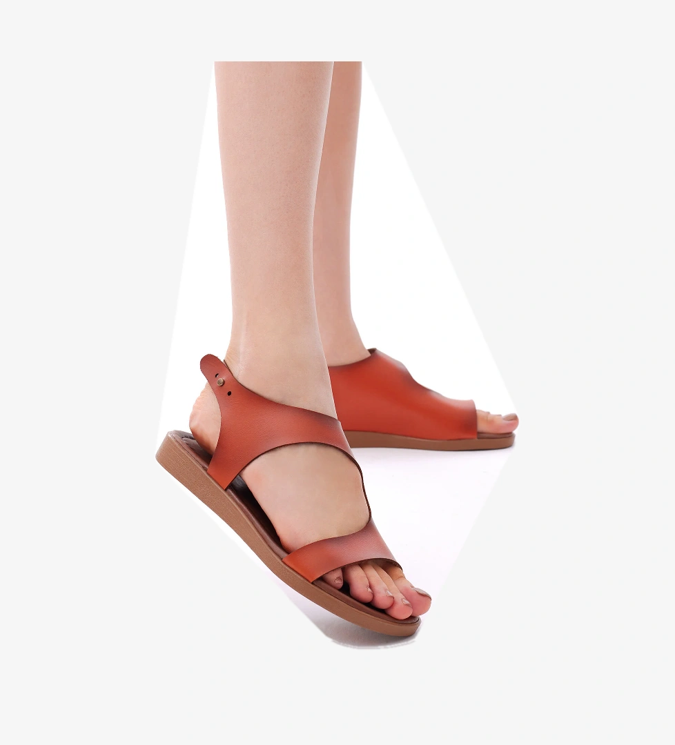 Kadın Oranj Rahat Kalıp Tek Bantlı Sandalet - Görsel 1