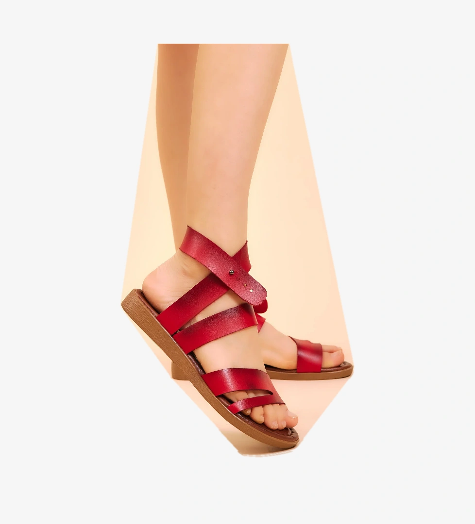 Tonny Black Kadın Kırmızı Çimen Yeşili Rahat Kalıp Çapraz Bantlı Sandalet model görseli