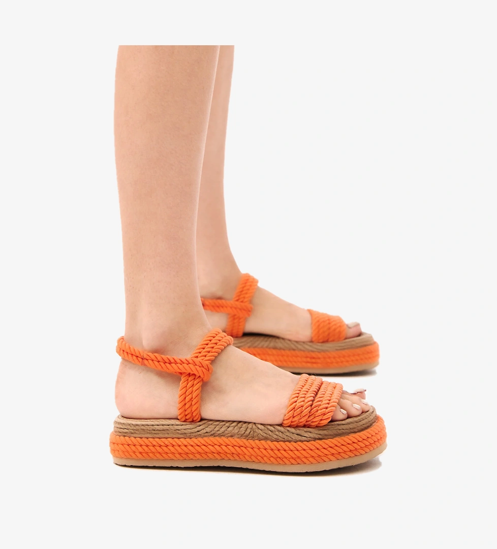 Kadın Oranj Rahat Kalıp Bantlı Yüksek Taban Halat Sandalet - Görsel 1