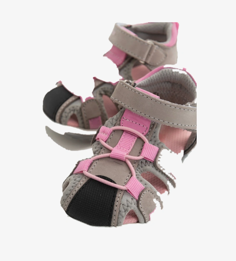 Unisex Çocuk Gri-Pembe Deri Ortopedik Outdoor Çocuk Sandalet