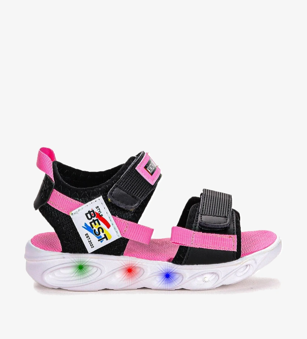 100 Işıklı Kız Çocuk Cırtlı Sandalet Ayakkabı 100 Siyah - Pembe