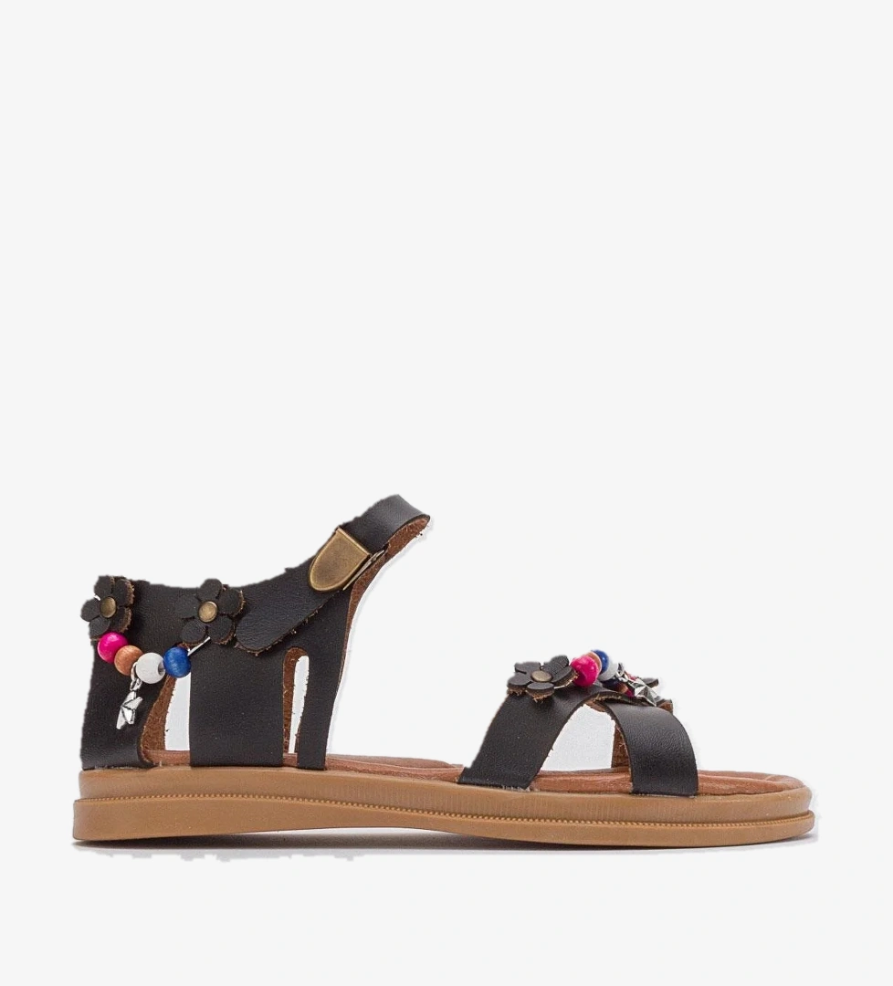 Ccway Boncuklu Çocuk Sandalet 26-30 SİYAH CİLT model görseli