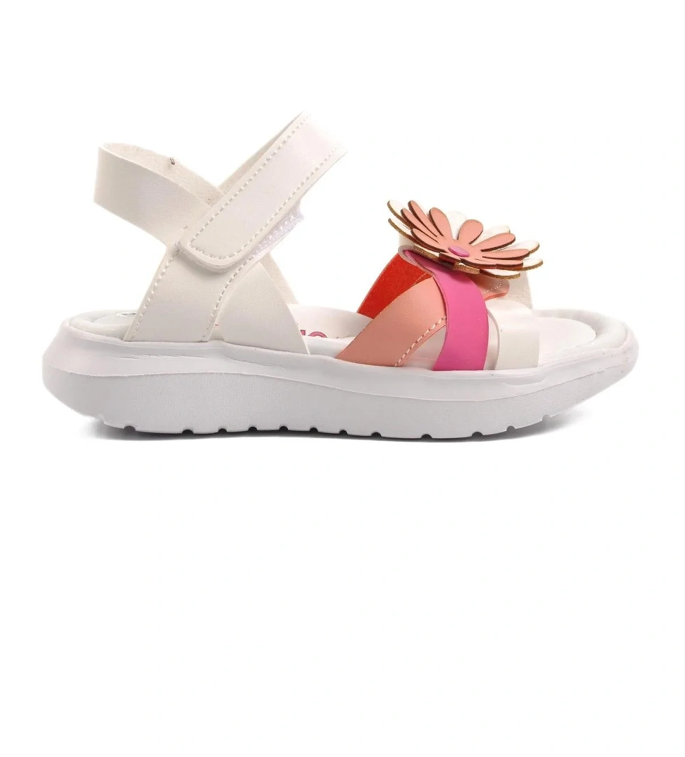 Şng 8010-P Beyaz-Fuşya-Pembe Kız Çocuk Sandalet