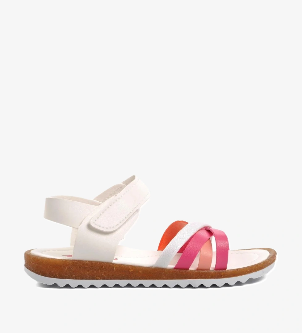 Arz 1100-F Beyaz-Fuşya-Pembe Kız Çocuk Sandalet - Görsel 1