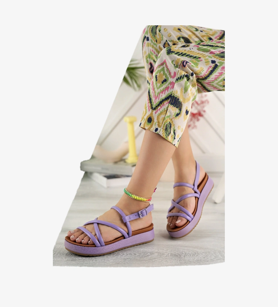 Kadın Garantili Çok Hafif Rahat 4 cm Ortopedik Topuk Eva Taban Platform Sandalet Lila