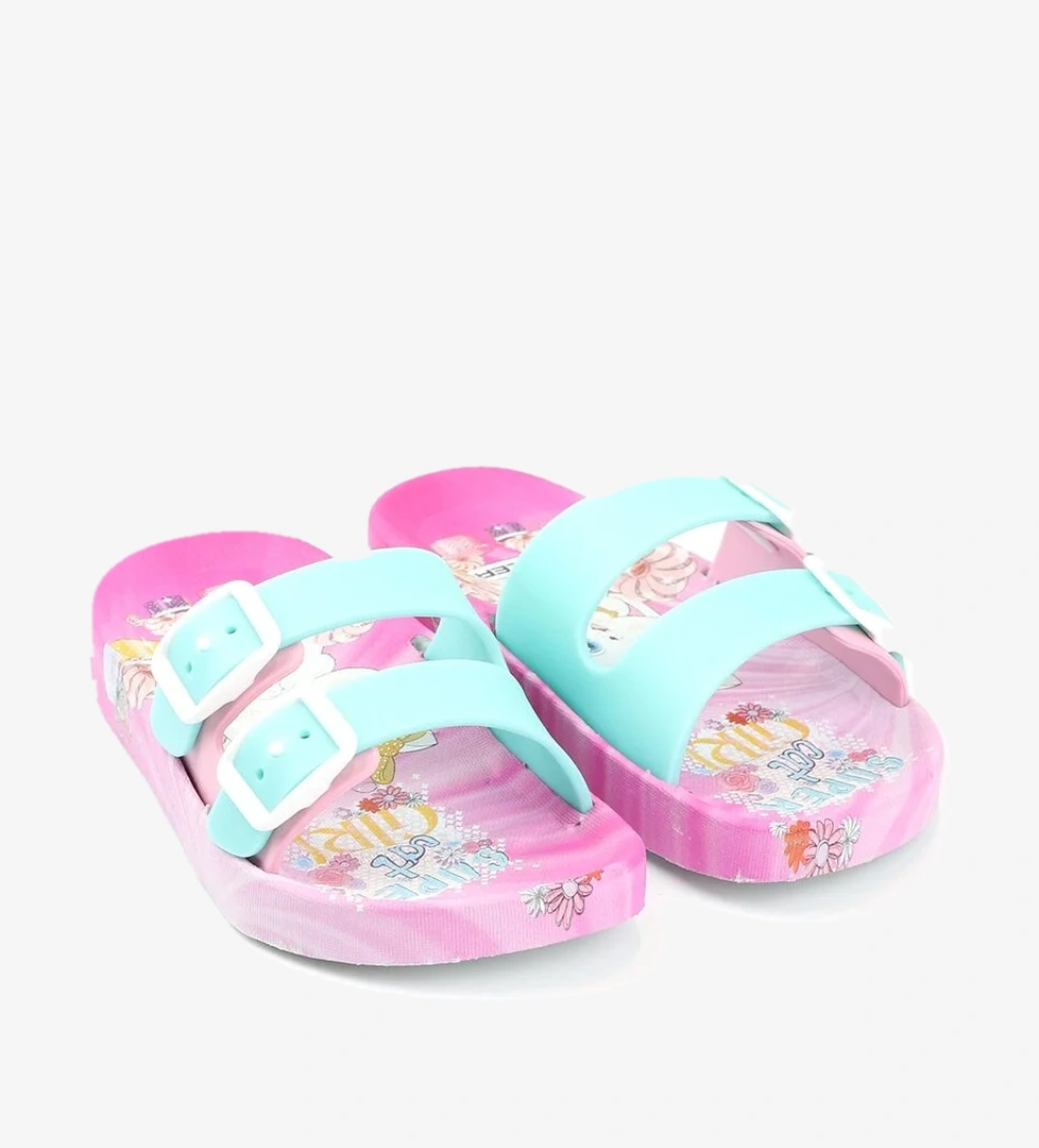 Gezer Gezer Yeşil Yazlık Kaydırmaz Taban İki Toka Kız Çocuk Terlik Sandalet & Terlik | Flo Yeşil - 1. görsel