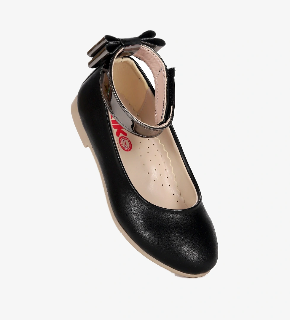 Ankle Cilt Cırtlı Kız Çocuk Fiyonklu Babet Ayakkabı Bilekten Bağlamalı Siyah