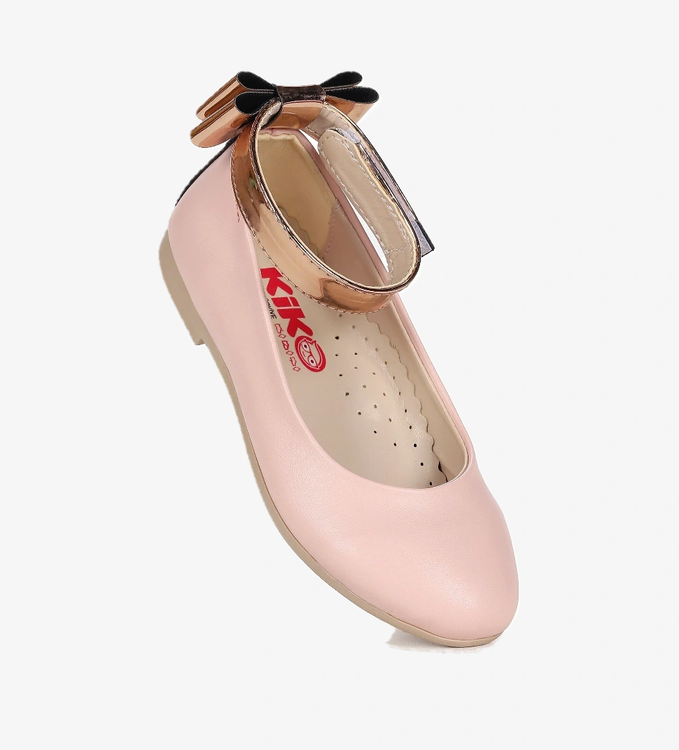 Ankle Cilt Cırtlı Kız Çocuk Fiyonklu Babet Ayakkabı Bilekten Bağlamalı Pudra