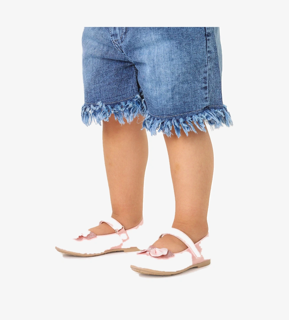 Taşlı Cırtlı Kız Çocuk Fiyonklu Babet Ayakkabı Ege 204 Rugan Pudra