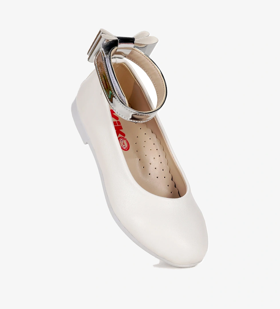 Ankle Cilt Cırtlı Kız Çocuk Fiyonklu Babet Ayakkabı Bilekten Bağlamalı Beyaz