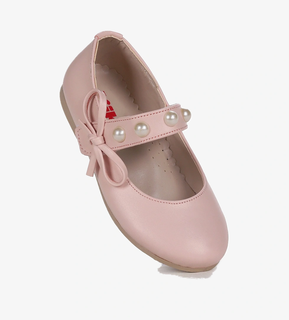 Bareti Cilt İncili Günlük Cırtlı Kız Çocuk Babet Ayakkabı Pudra
