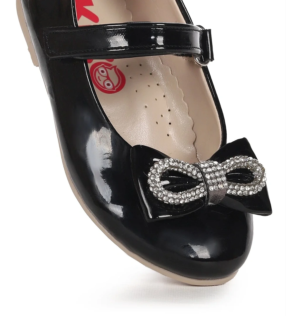 Bowtie Papyon Taşlı Cırtlı Kız Çocuk Babet Ayakkabı Siyah