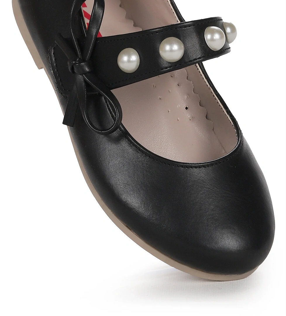 Bareti Cilt İncili Günlük Cırtlı Kız Çocuk Babet Ayakkabı Siyah