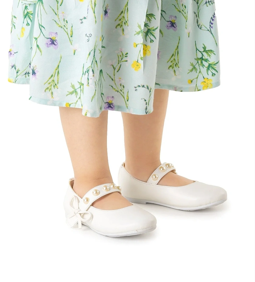 Bareti Cilt İncili Günlük Cırtlı Kız Çocuk Babet Ayakkabı Beyaz