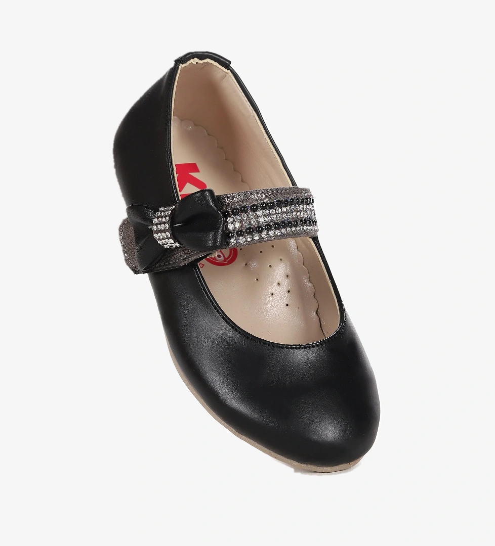 Cerry Cilt Cırtlı Kız Çocuk Taşlı Babet Ayakkabı Siyah