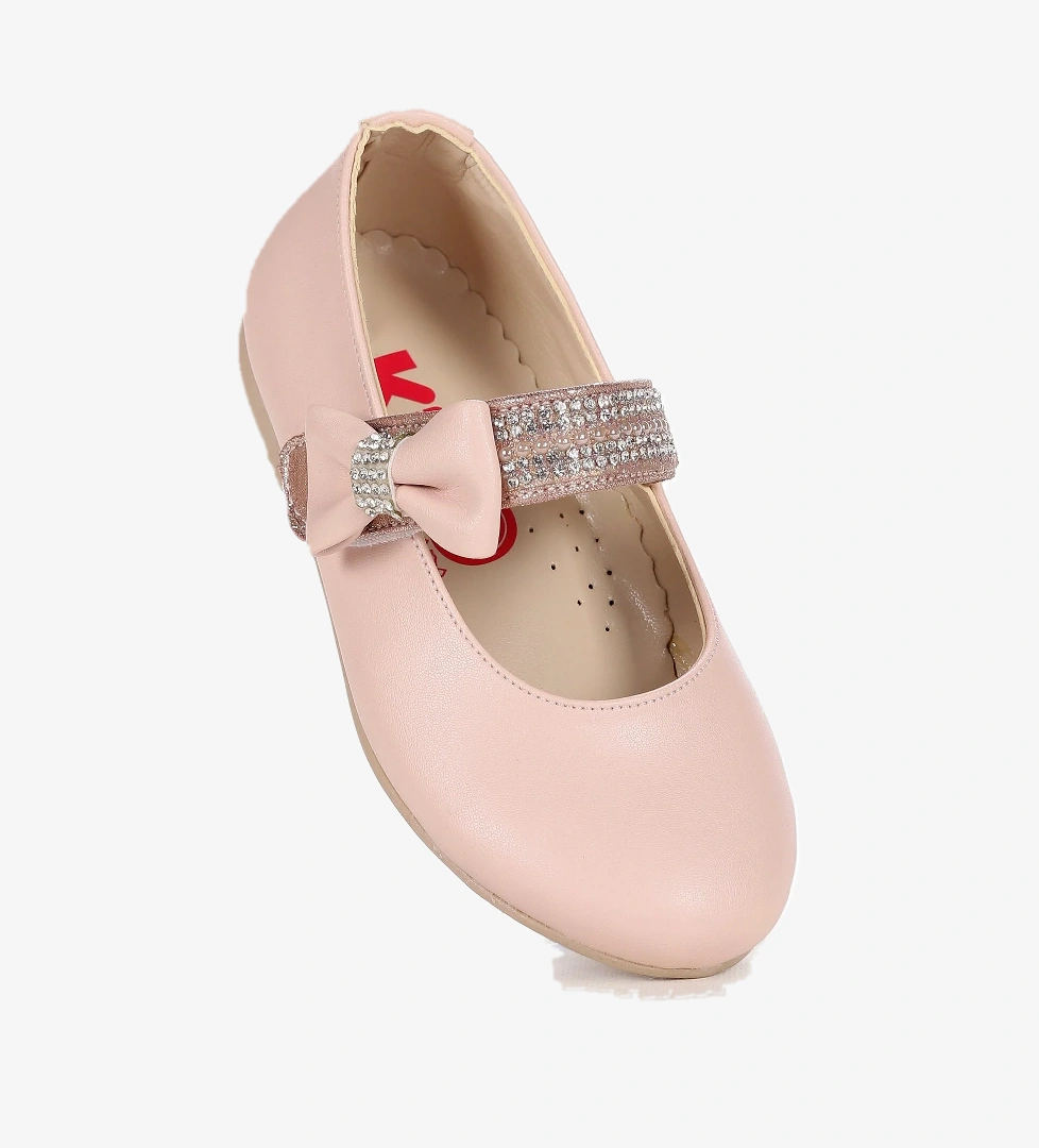 Cerry Cilt Cırtlı Kız Çocuk Taşlı Babet Ayakkabı Pudra