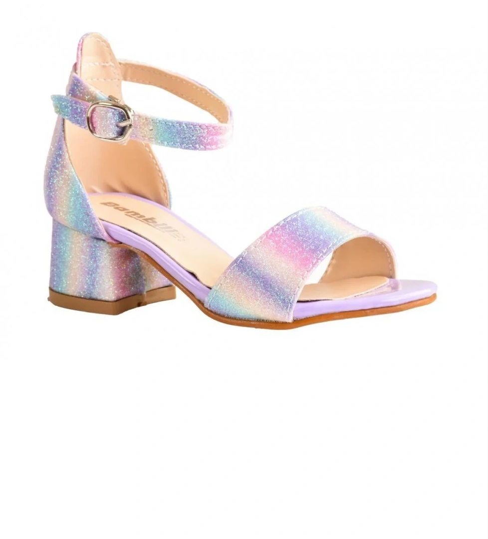 Genç Kız Çocuk Bilekten Bağlamalı Topuklu Simli Abiye Ayakkabı