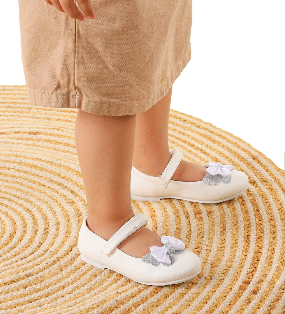 Taşlı Cırtlı Kız Çocuk Fiyonklu Babet Ayakkabı Ege 204 Cilt Beyaz - Görsel 1