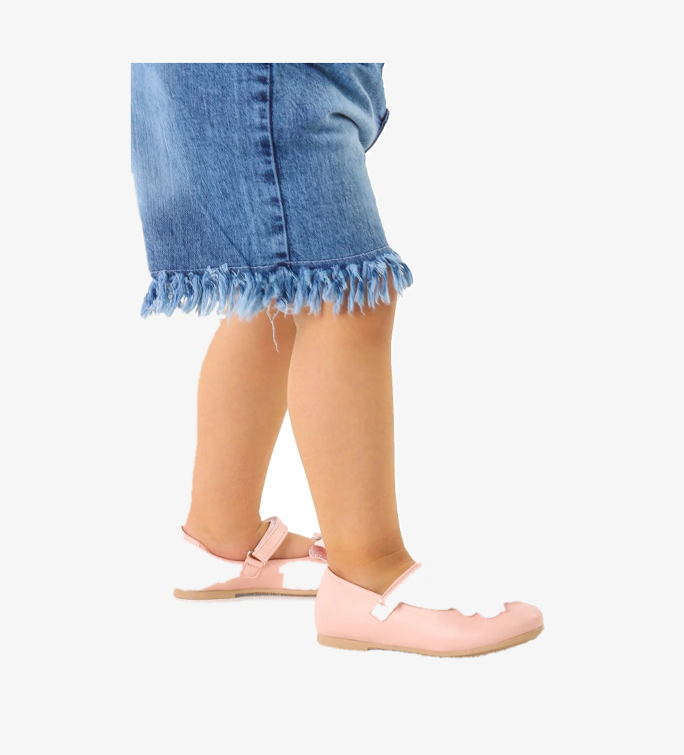 Taşlı Cırtlı Kız Çocuk Fiyonklu Babet Ayakkabı Ege 204 Cilt Pudra