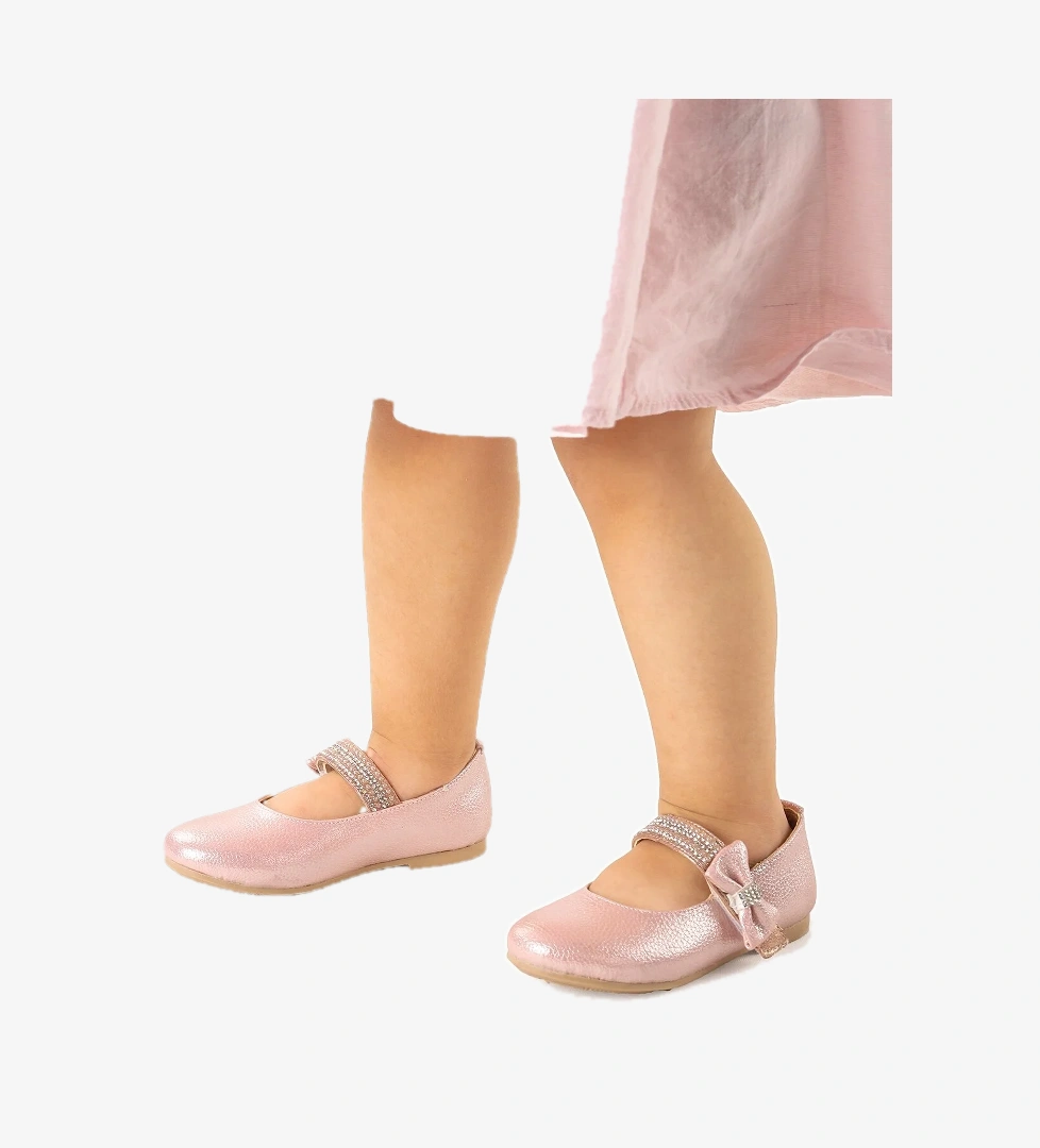 Cerry Cırtlı Kız Çocuk Taşlı Babet Ayakkabı Pudra