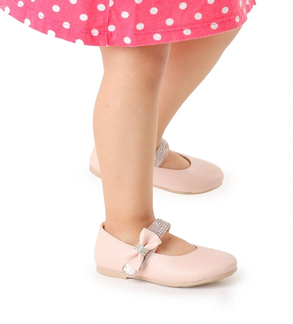 Cerry Cırtlı Kız Çocuk Taşlı Babet Ayakkabı Pudra
