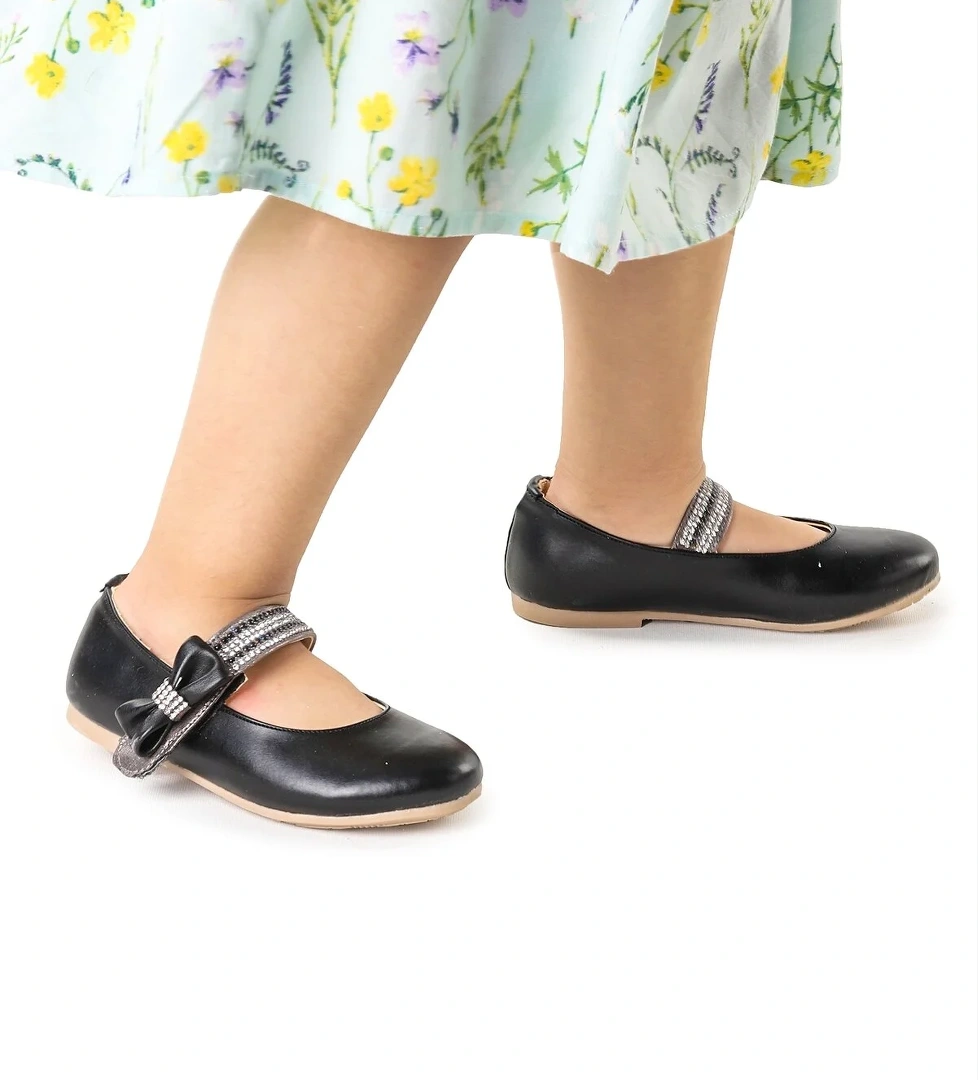 Cerry Cırtlı Kız Çocuk Taşlı Babet Ayakkabı Siyah - Görsel 1