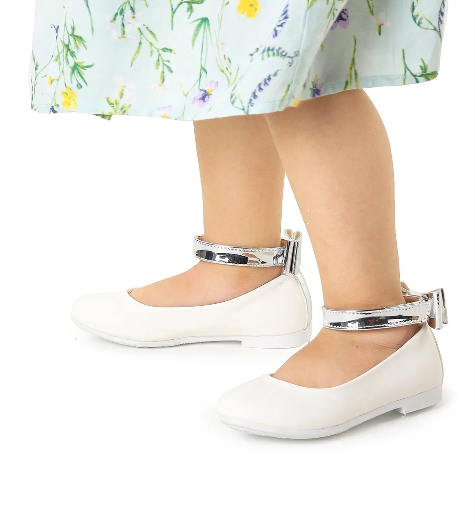 Cırtlı Kız Çocuk Fiyonklu Babet Ayakkabı Ege 205 Cilt Bilekten Bağlamalı Beyaz