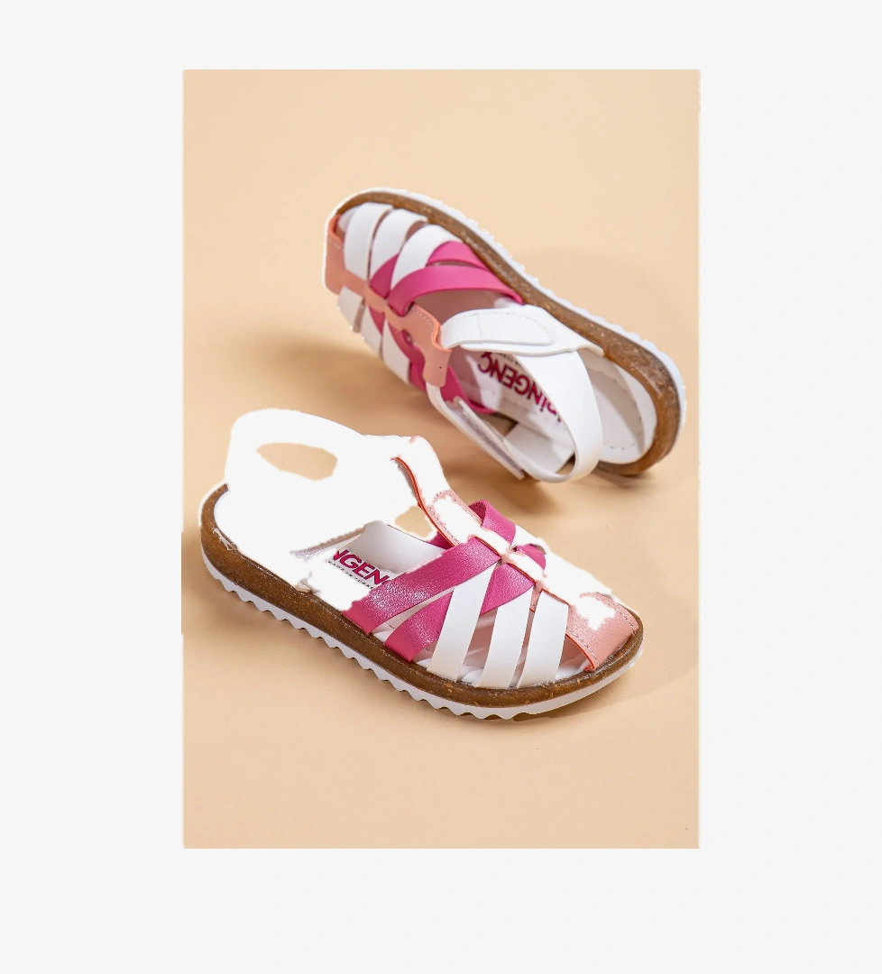 Şirin Bebe 01 Beyaz Pembe Kız Çocuk Sandalet Ayakkabı model görseli
