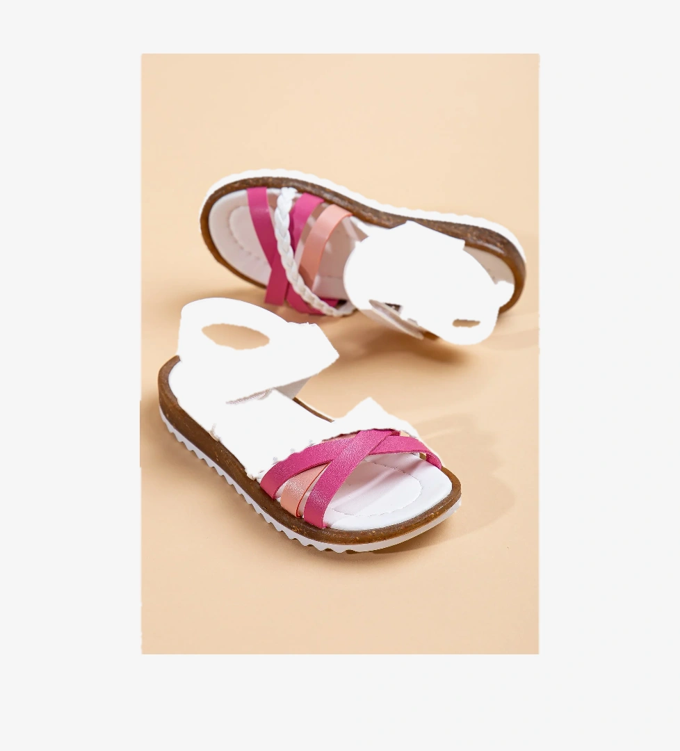 Şirin Bebe Beyaz Pembe Kız Çocuk Sandalet Ayakkabı model görseli
