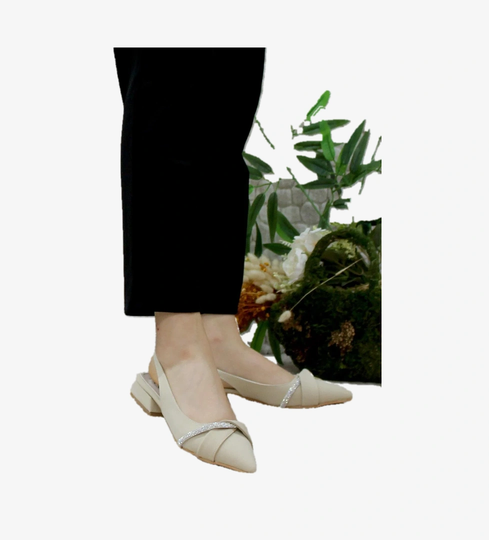 01-901 Saten Fashion Arkası Açık Taşlı Kadın Babet - Görsel 1