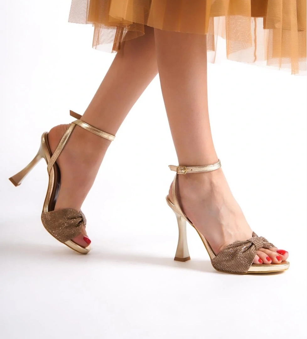 Nelson Altın Dore Fiyonk Taşlı Platform Topuklu Abiye Ayakkabı