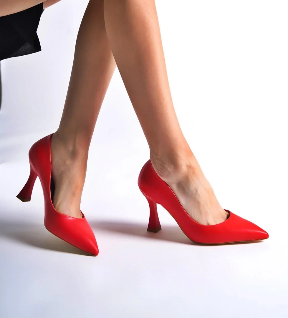 Kanger Kırmızı Mat Stiletto Kadeh Topuklu Ayakkabı