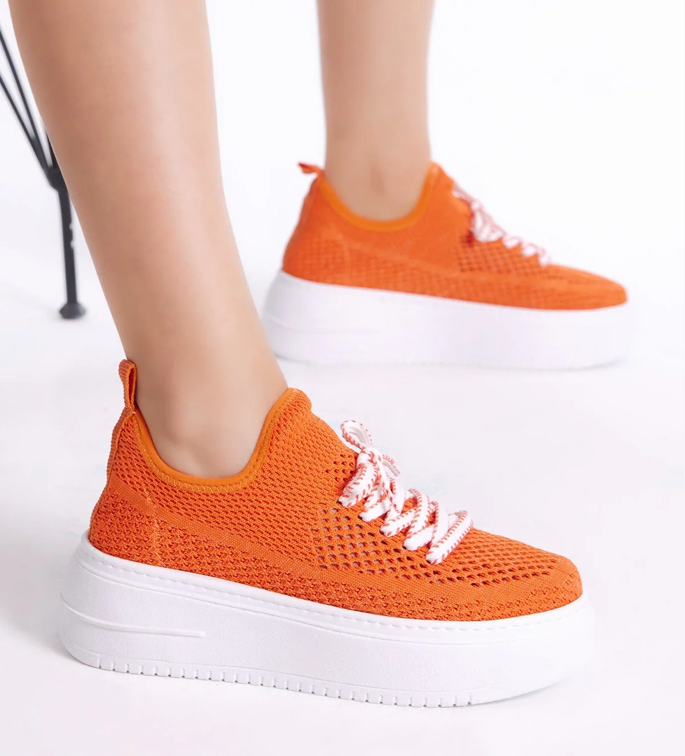 Tonny Black Kadın Oranj Rahat Kalıp Yüksek Taban Bağcıklı Triko Sneaker model görseli