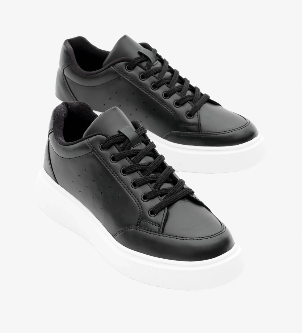 Kadın Siyah Rahat Kalıp Yüksek Poli Taban Bağcıklı Spor Ayakkabı - Görsel 1