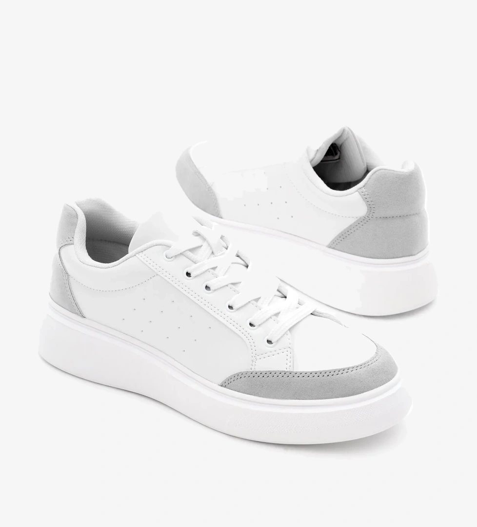 Kadın Beyaz Gri Rahat Kalıp Yüksek Poli Taban Bağcıklı Spor Ayakkabı - Görsel 1