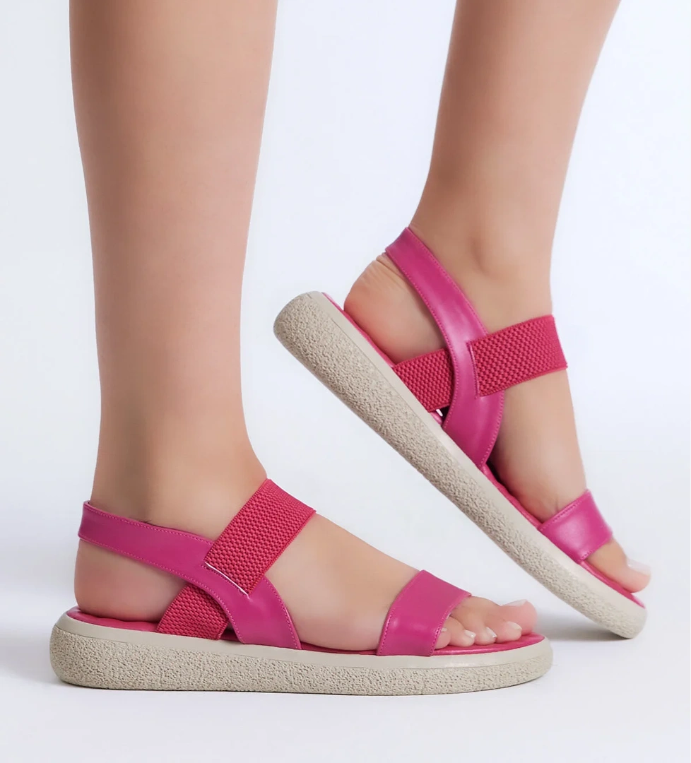Kadın Fuşya Cilt Tek Bantlı Lastikli Sandalet - Görsel 1