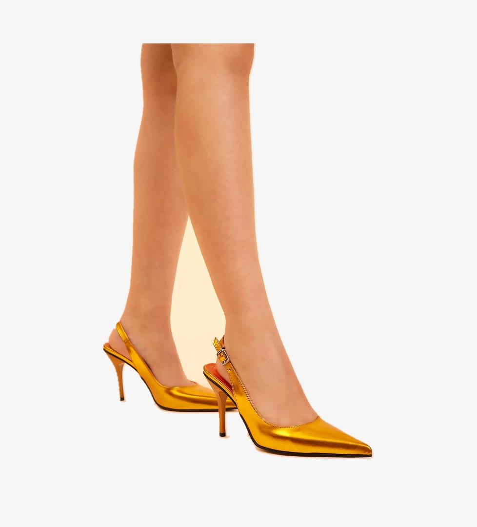 Kadın Oranj Gecce Serisi Rugan Sivri Burunlu Topuklu Ayakkabı